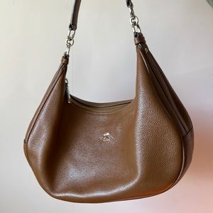 COACH brown leather shoulder bag with crossbody belt attachment. Wallet included